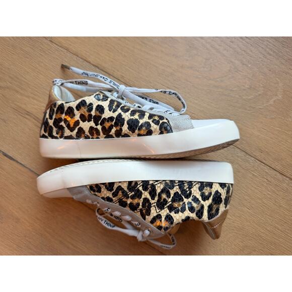 Zadig & Voltaire Leo Wild Leopard Print Lace-up Sneakers Metallic Gold Sz 6.5 - Picture 4 of 9